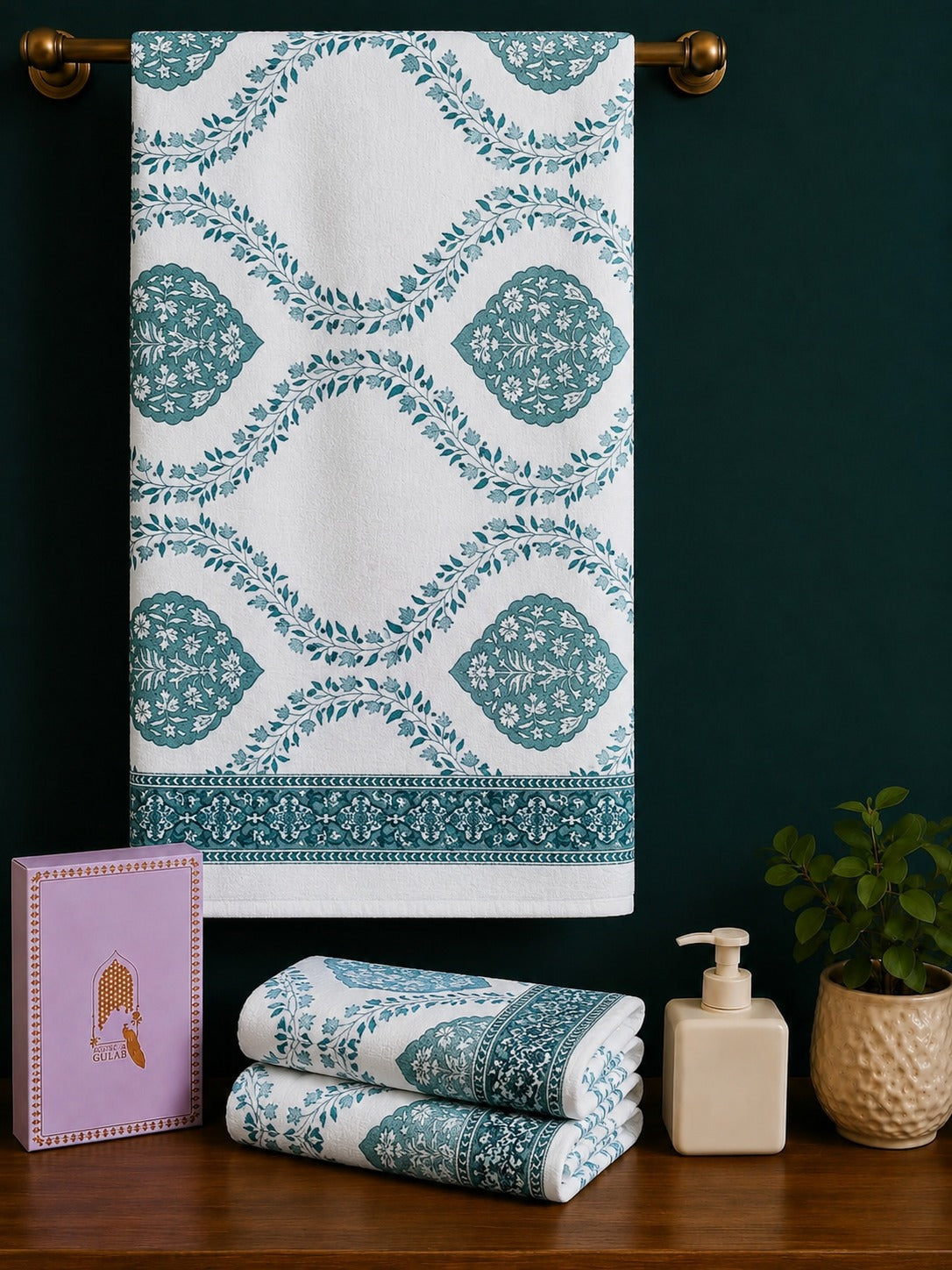 Gift Set - Handblock Printed Towels - 1 Bath + 2 Hand Towels