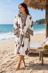 Waffle Cotton Handblock Printed Unisex Bathrobe - Free Size