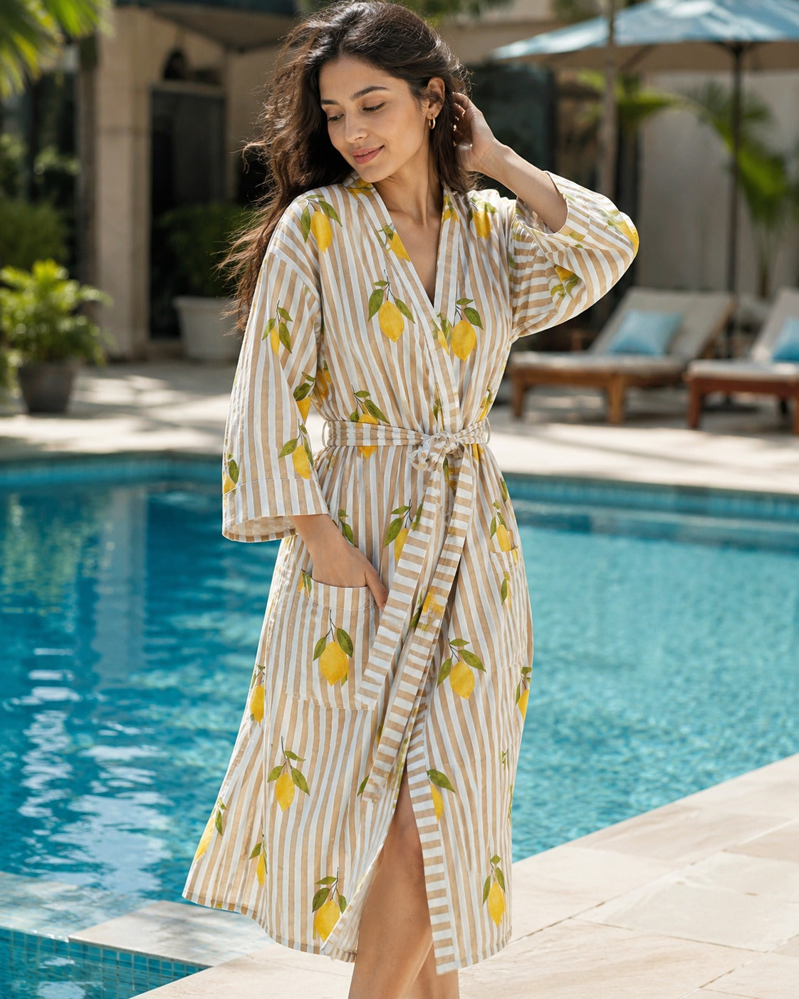 Cotton Kimono Handblock Printed Unisex Bathrobe - Free Size