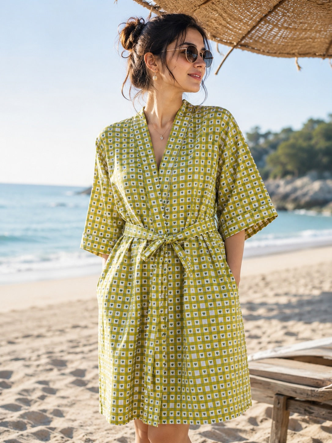 Cotton Kimono Handblock Printed Unisex Bathrobe - Free Size