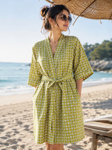 Cotton Kimono Handblock Printed Unisex Bathrobe - Free Size