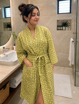 Cotton Kimono Handblock Printed Unisex Bathrobe - Free Size