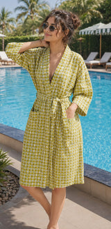 Cotton Kimono Handblock Printed Unisex Bathrobe - Free Size