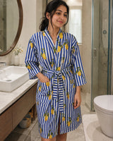 Cotton Kimono Handblock Printed Unisex Bathrobe - Free Size
