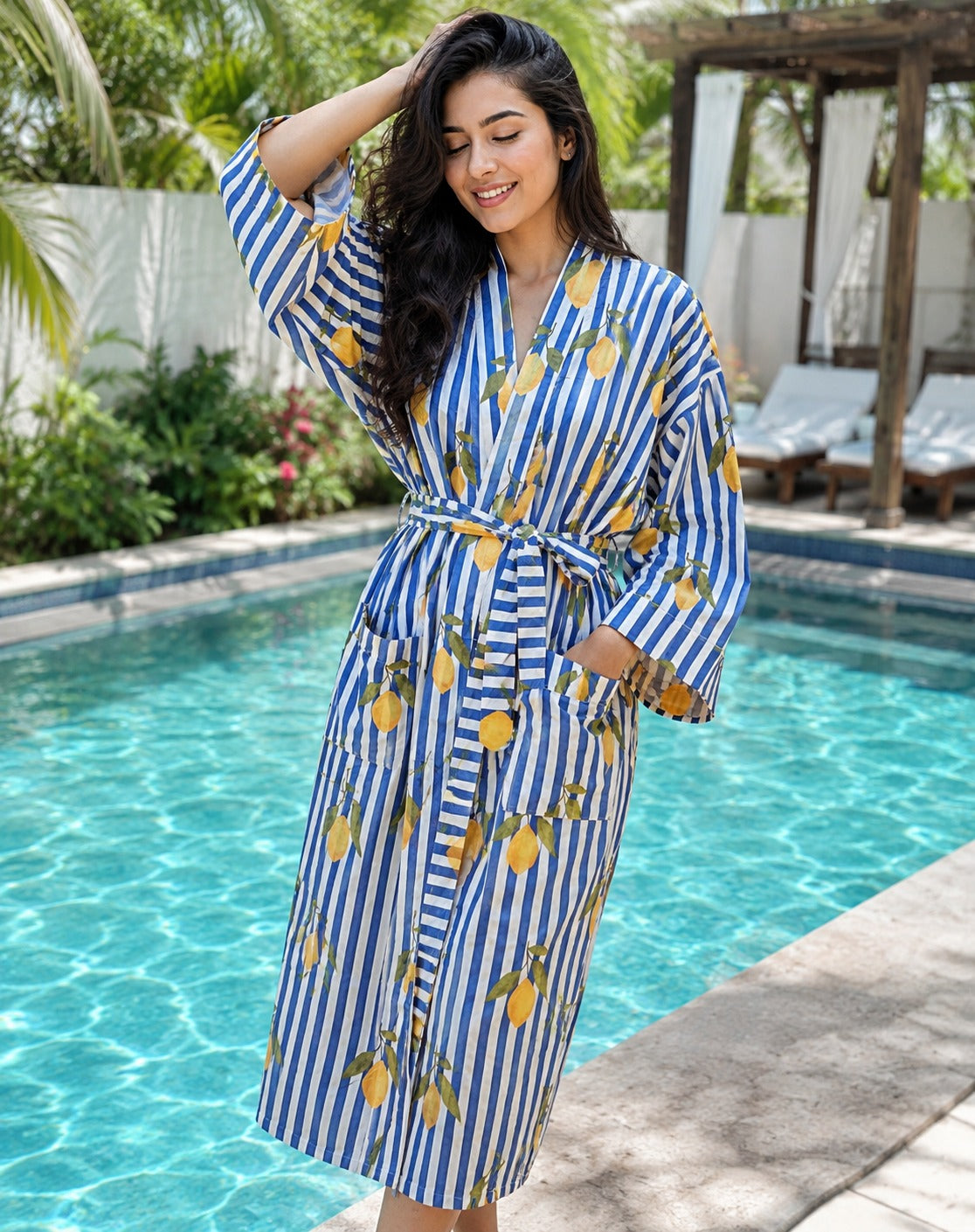 Cotton Kimono Handblock Printed Unisex Bathrobe - Free Size
