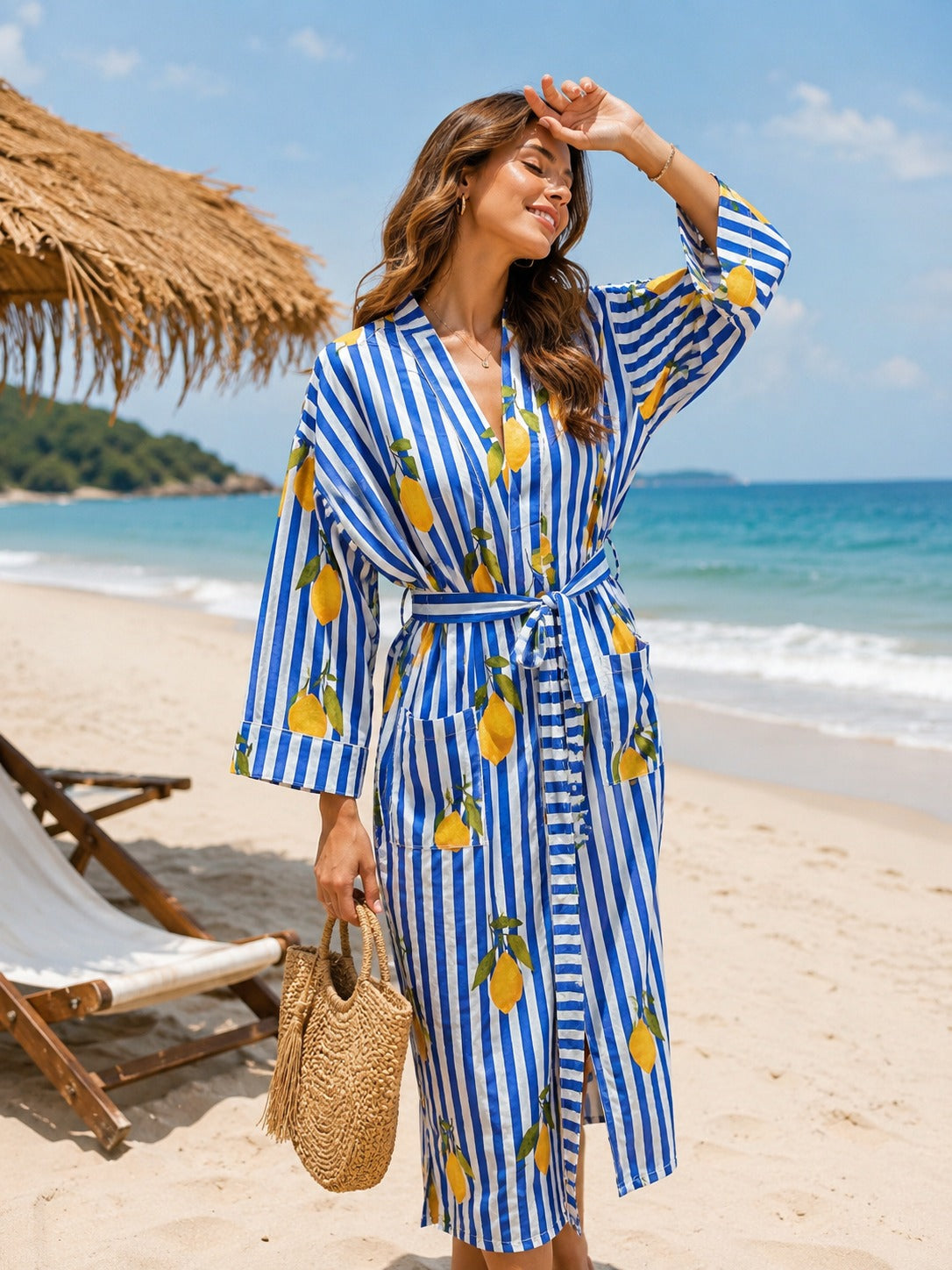 Cotton Kimono Handblock Printed Unisex Bathrobe - Free Size