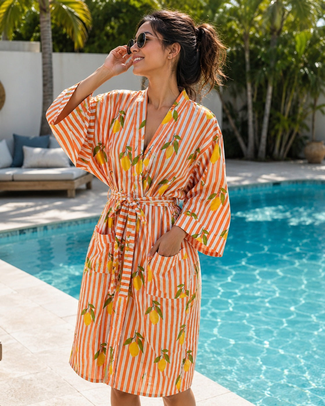 Cotton Kimono Handblock Printed Unisex Bathrobe - Free Size