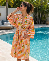 Cotton Kimono Handblock Printed Unisex Bathrobe - Free Size