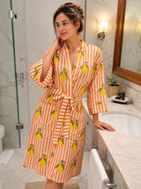 Cotton Kimono Handblock Printed Unisex Bathrobe - Free Size