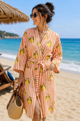 Cotton Kimono Handblock Printed Unisex Bathrobe - Free Size