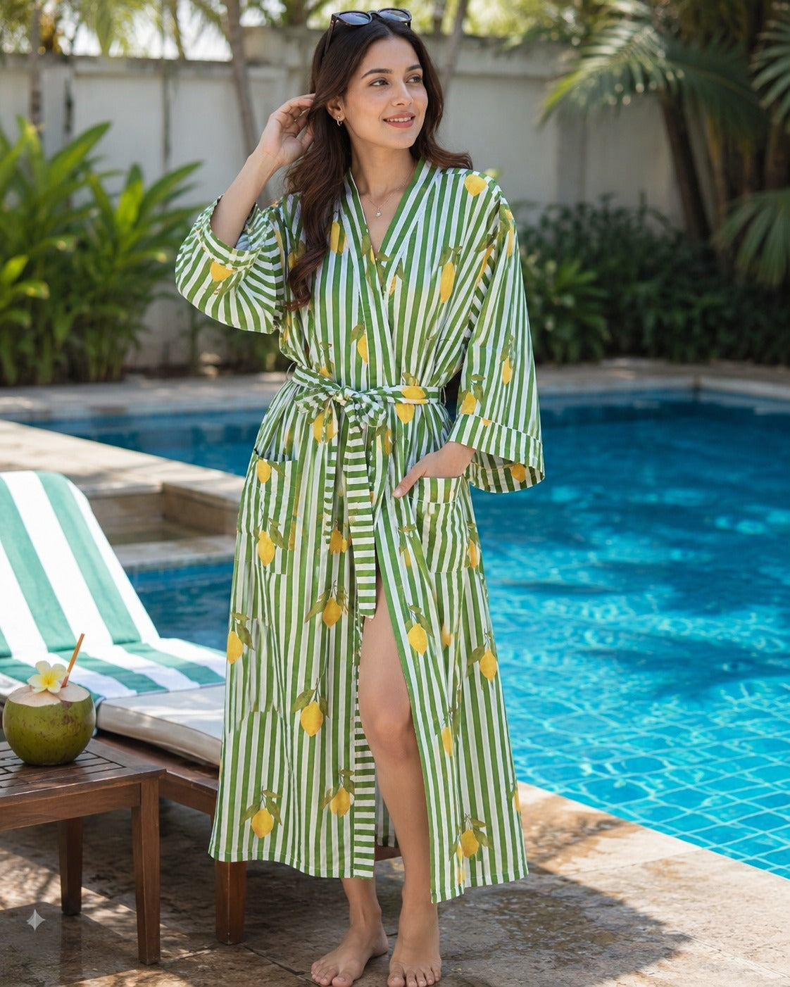 Cotton Kimono Handblock Printed Unisex Bathrobe - Free Size