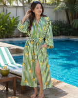 Cotton Kimono Handblock Printed Unisex Bathrobe - Free Size