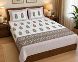 Hand Printed Bedsheet Super King Size Gift Box | 1 Super King Double Bedsheet with 2 Pillow Covers
