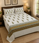 Hand Printed Bedsheet Super King Size Gift Box | 1 Super King Double Bedsheet with 2 Pillow Covers