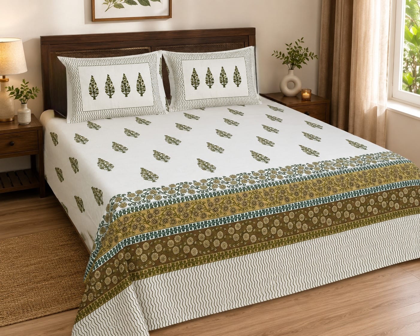 Hand Printed Bedsheet Super King Size Gift Box | 1 Super King Double Bedsheet with 2 Pillow Covers