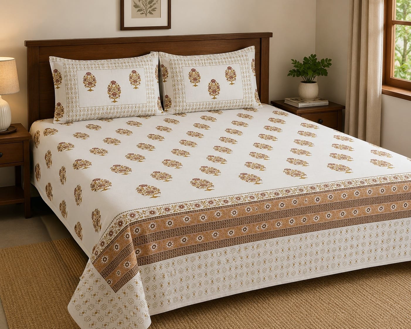 Hand Printed Bedsheet Super King Size Gift Box | 1 Super King Double Bedsheet with 2 Pillow Covers