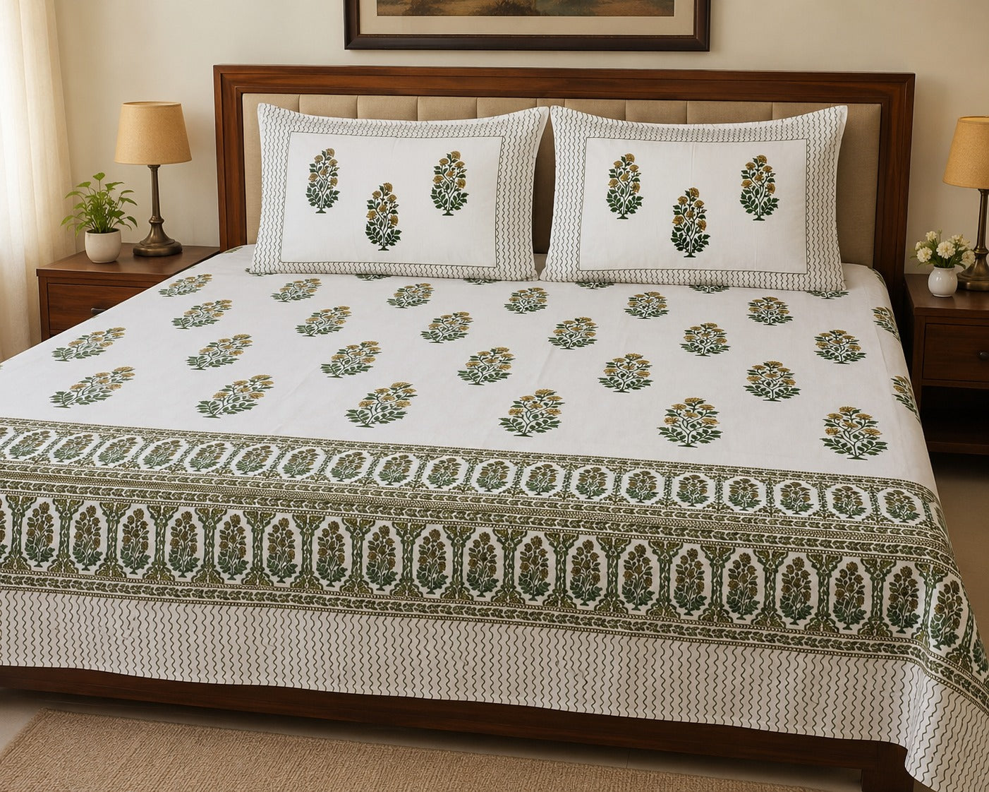 Hand Printed Bedsheet Super King Size Gift Box | 1 Super King Double Bedsheet with 2 Pillow Covers