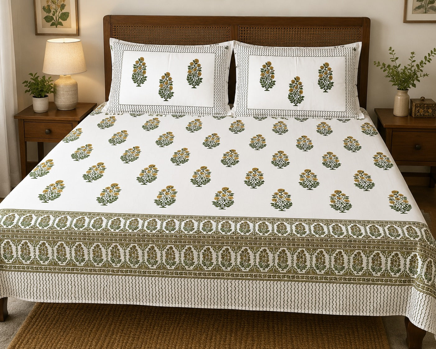 Hand Printed Bedsheet Super King Size Gift Box | 1 Super King Double Bedsheet with 2 Pillow Covers