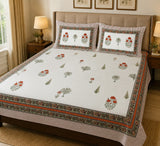 Gift Box with Handblock Print Super King Bedsheet in Extra Soft Percale Cotton with 2 Pillow covers