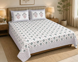 Gift Box with Handblock Print Super King Bedsheet in Extra Soft Percale Cotton with 2 Pillow covers