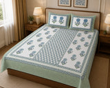 Gift Box with Handblock Print Super King Bedsheet in Extra Soft Percale Cotton with 2 Pillow covers