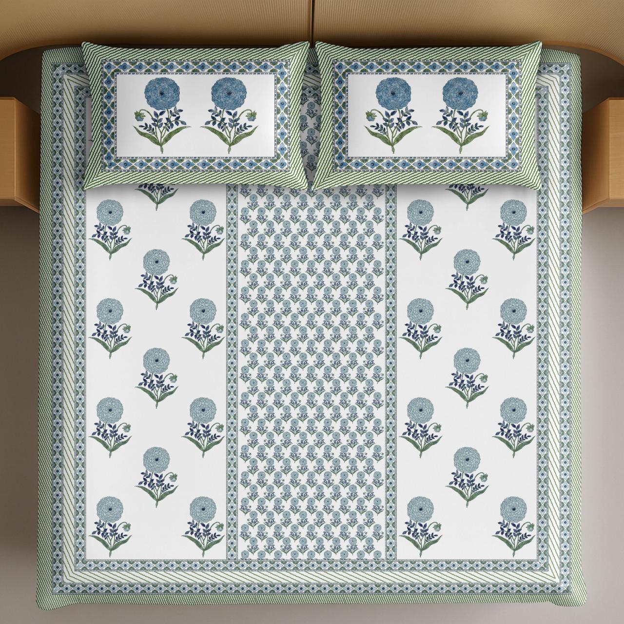 Gift Box with Handblock Print Super King Bedsheet in Extra Soft Percale Cotton with 2 Pillow covers