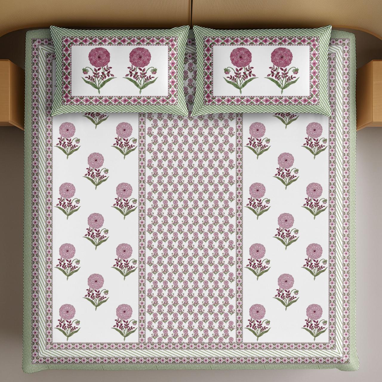 Gift Box with Handblock Print Super King Bedsheet in Extra Soft Percale Cotton with 2 Pillow covers