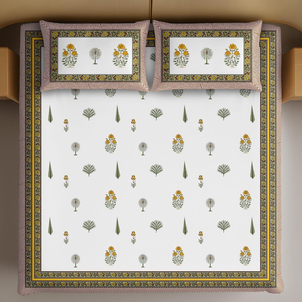 Gift Box with Handblock Print Super King Bedsheet in Extra Soft Percale Cotton with 2 Pillow covers
