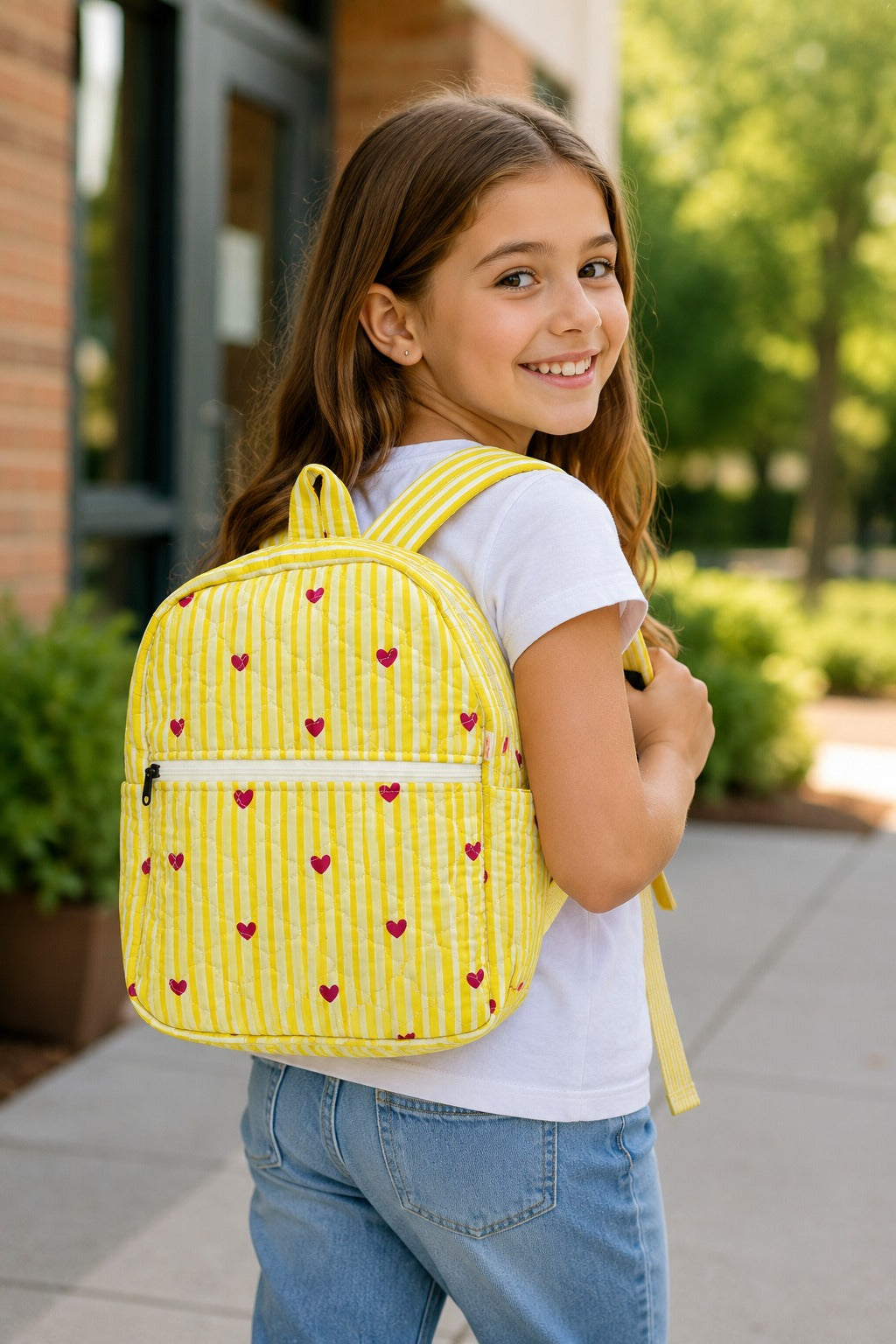 Handblock Printed Cotton Kids’ School Backpack with Front Zip Pocket