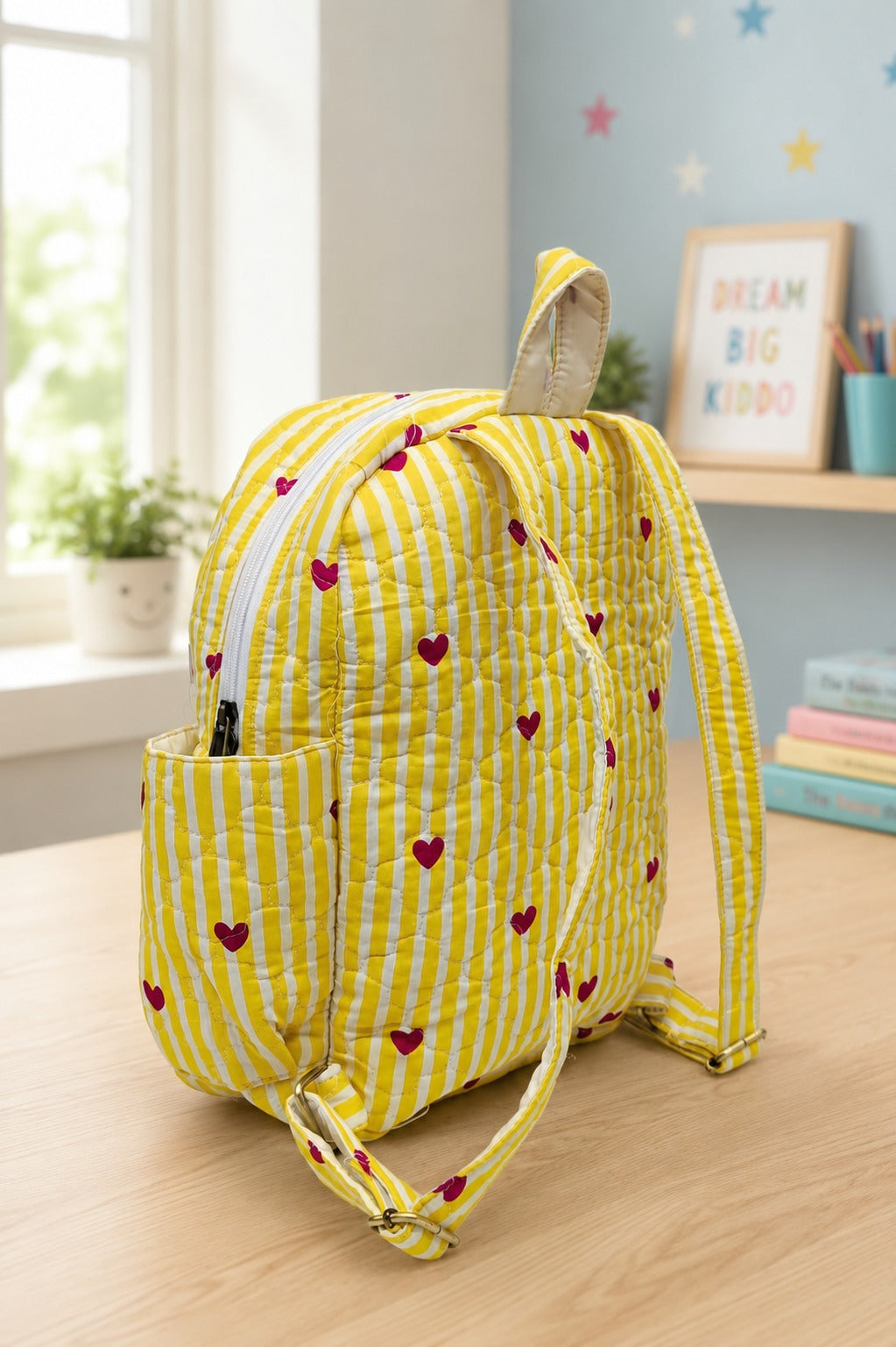 Handblock Printed Cotton Kids’ School Backpack with Front Zip Pocket