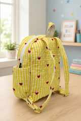 Handblock Printed Cotton Kids’ School Backpack with Front Zip Pocket