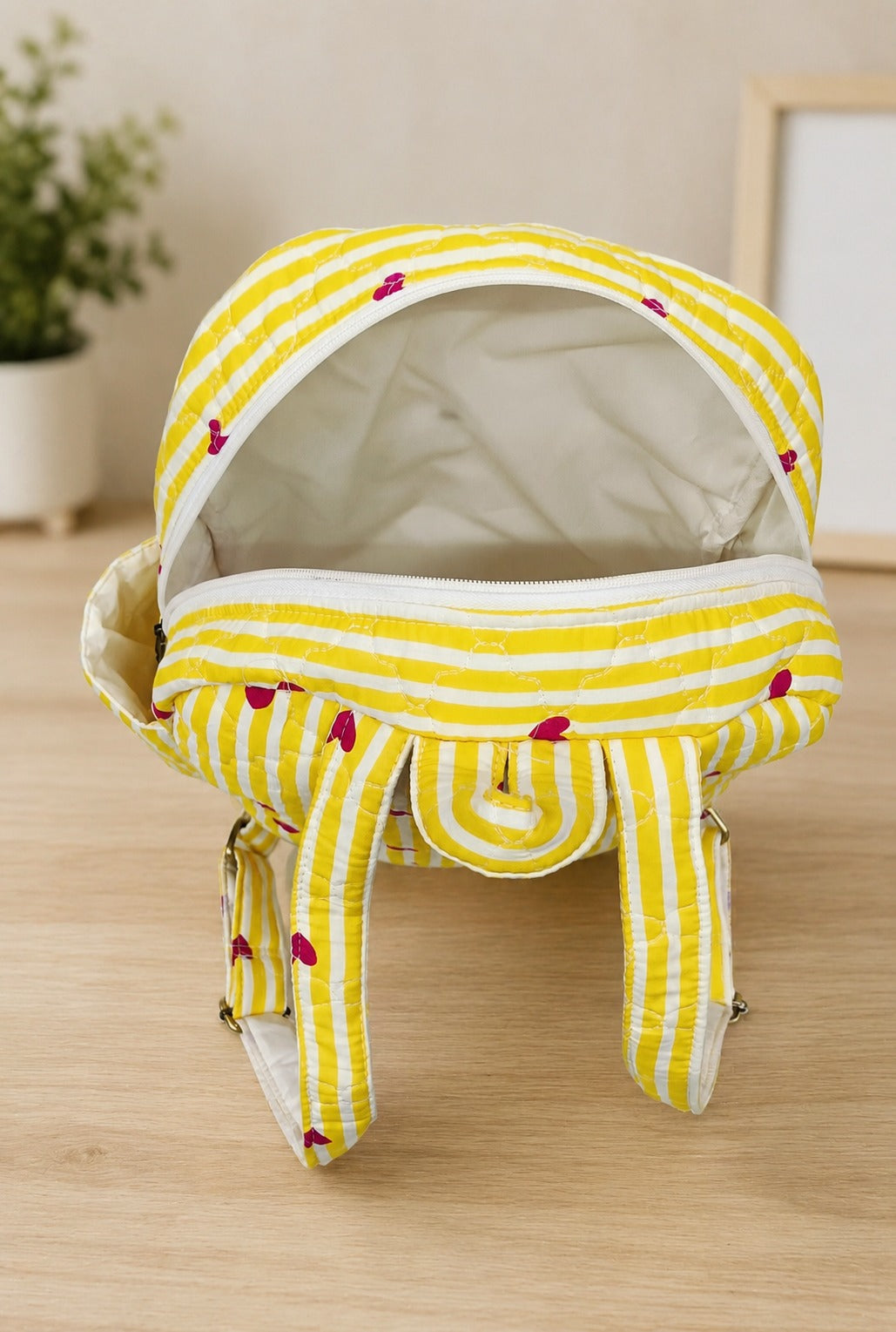 Handblock Printed Cotton Kids’ School Backpack with Front Zip Pocket