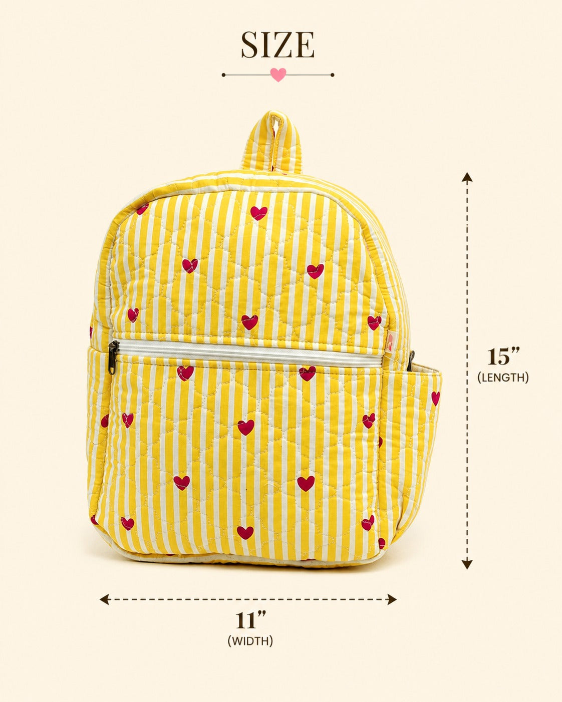 Handblock Printed Cotton Kids’ School Backpack with Front Zip Pocket
