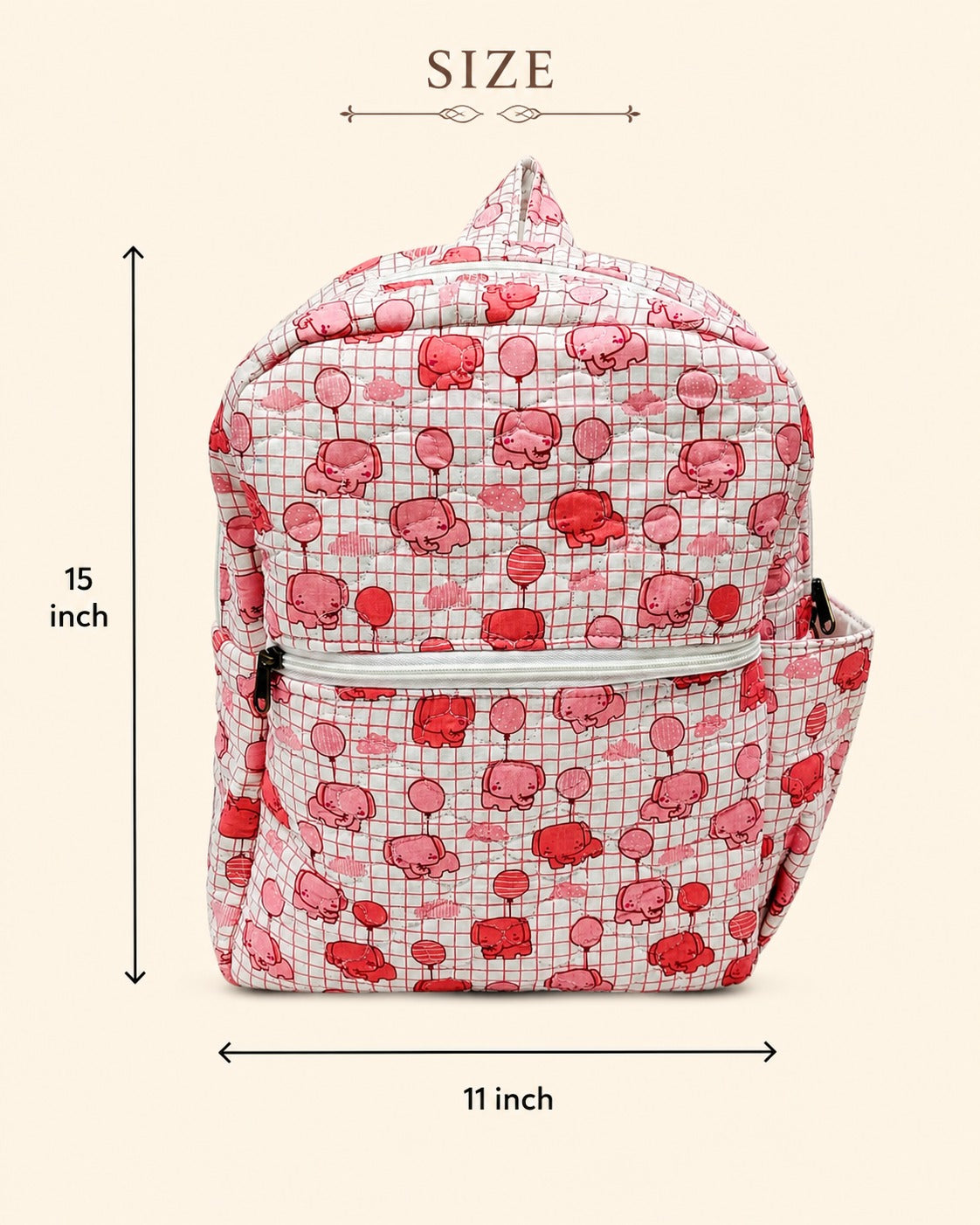 Handblock Printed Cotton Kids’ School Backpack with Front Zip Pocket
