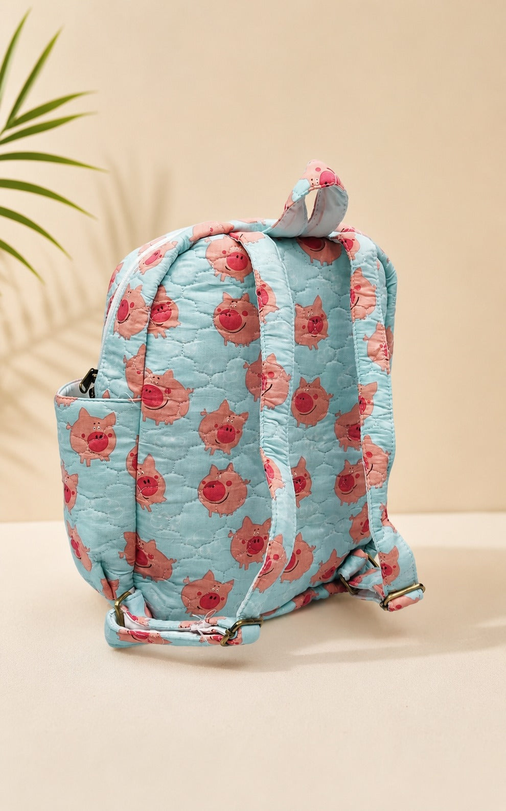 Handblock Printed Cotton Kids’ School Backpack with Front Zip Pocket