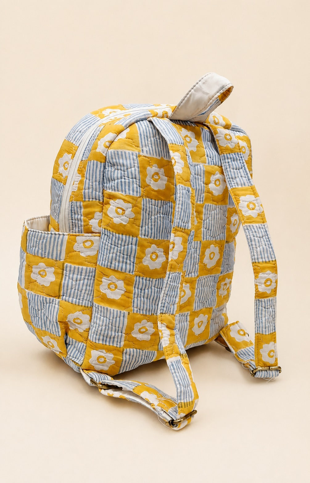Handblock Printed Cotton Kids’ School Backpack with Front Zip Pocket