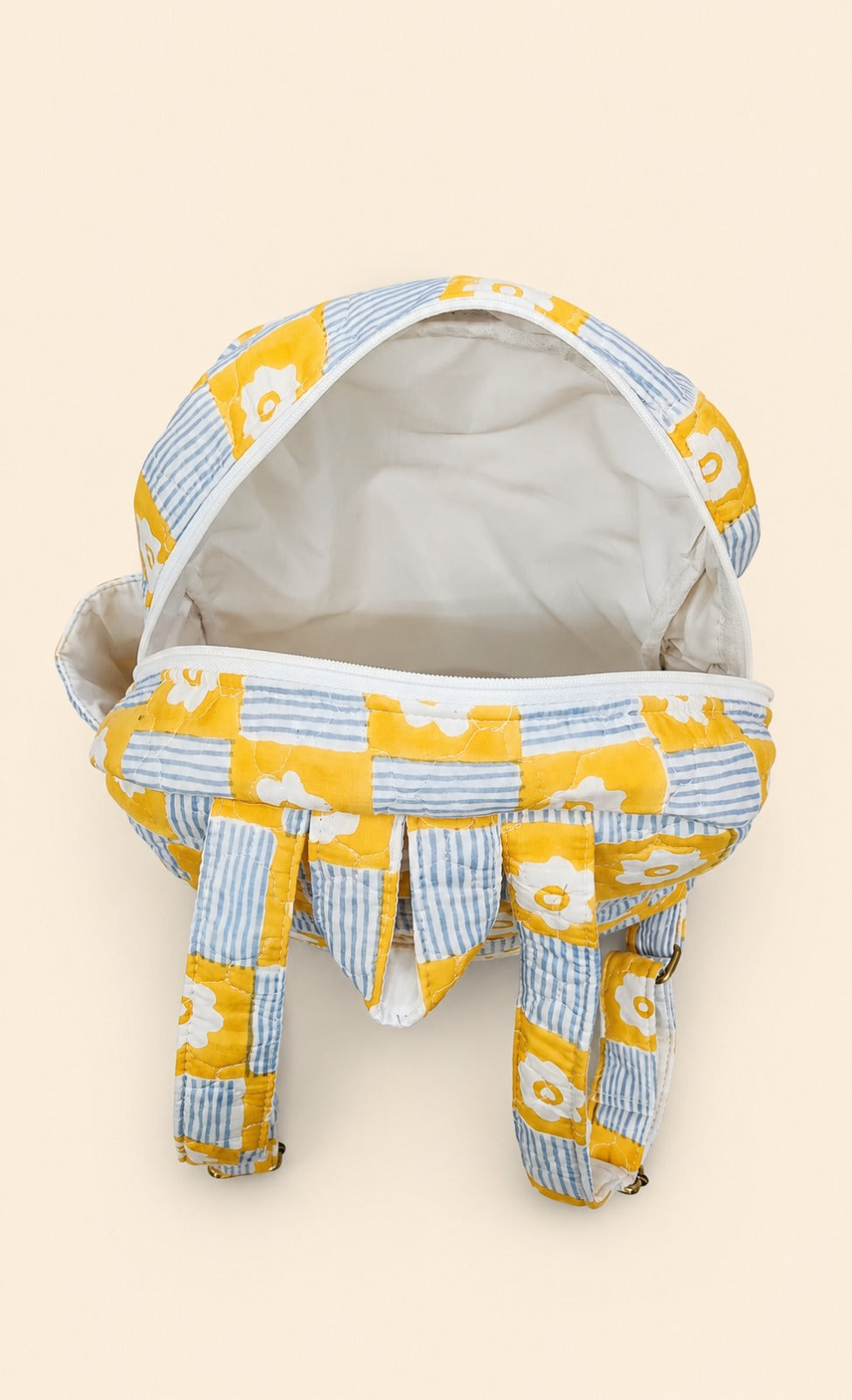 Handblock Printed Cotton Kids’ School Backpack with Front Zip Pocket