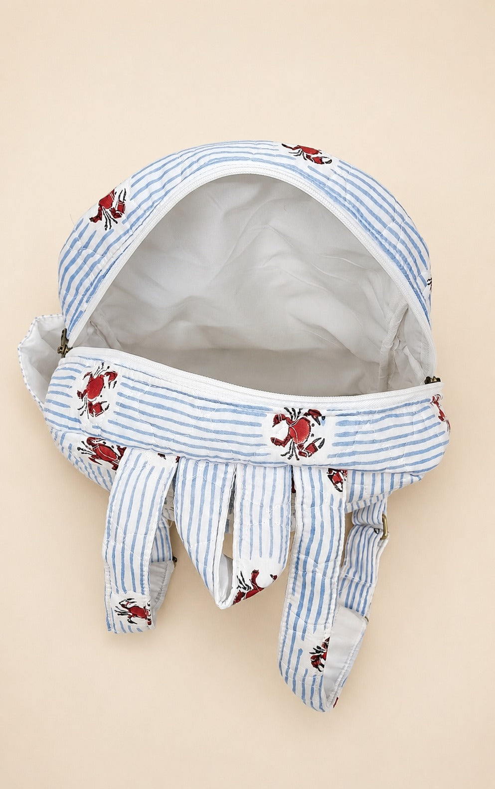 Handblock Printed Cotton Kids’ School Backpack with Front Zip Pocket