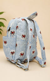 Handblock Printed Cotton Kids’ School Backpack with Front Zip Pocket