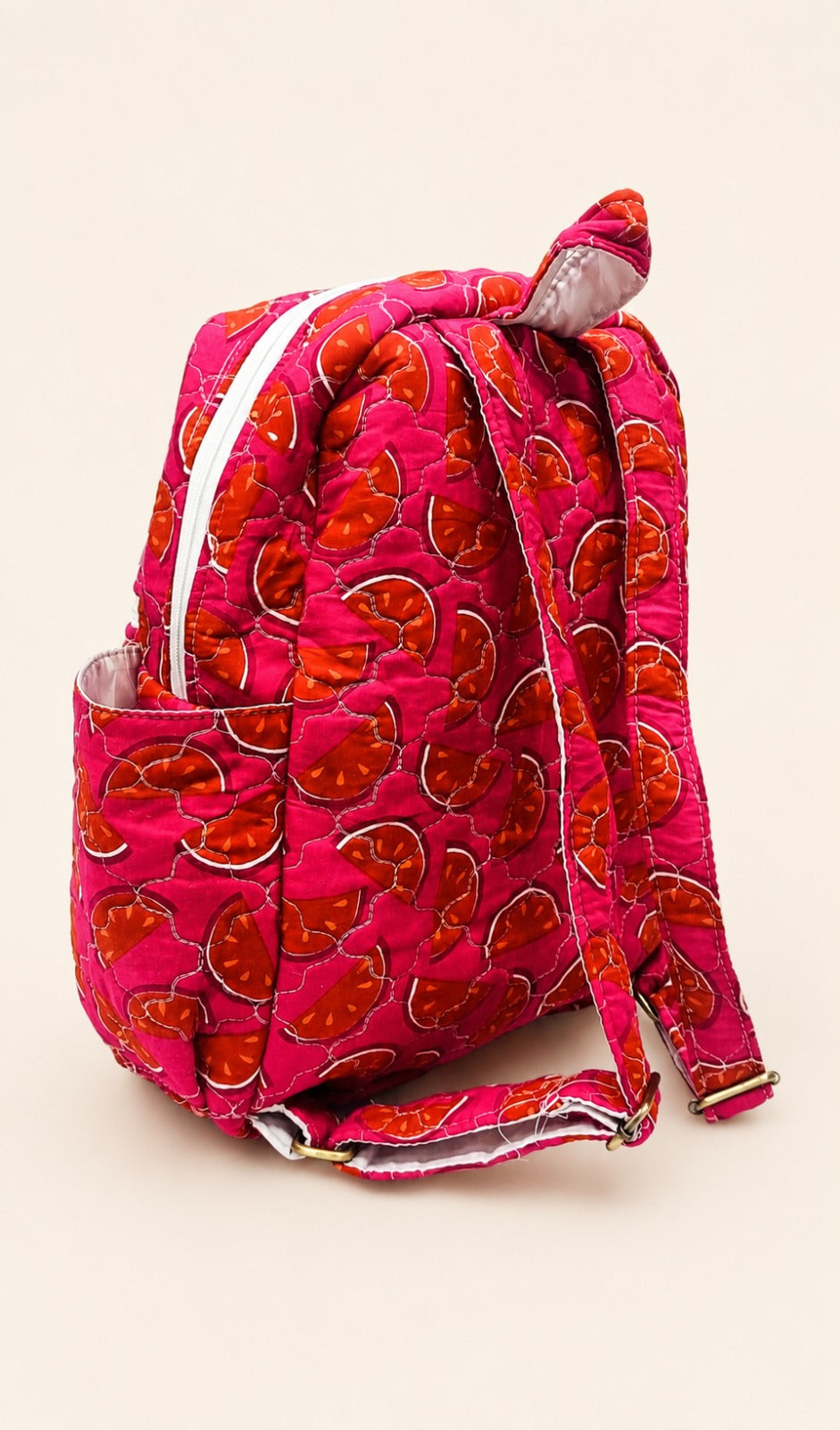 Handblock Printed Cotton Kids’ School Backpack with Front Zip Pocket