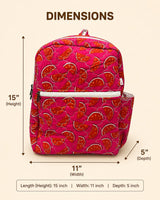 Handblock Printed Cotton Kids’ School Backpack with Front Zip Pocket