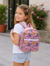 Handblock Printed Cotton Kids’ School Backpack with Front Zip Pocket