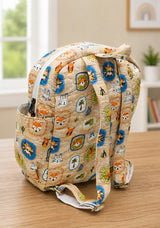 Handblock Printed Cotton Kids’ School Backpack with Front Zip Pocket