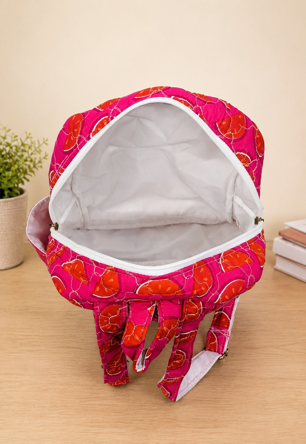 Handblock Printed Cotton Kids’ School Backpack with Front Zip Pocket