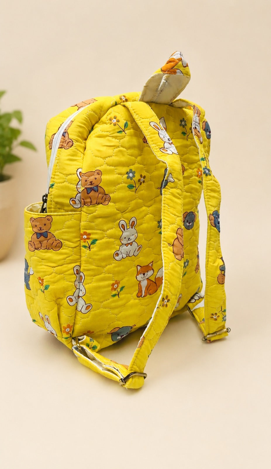 Handblock Printed Cotton Kids’ School Backpack with Front Zip Pocket