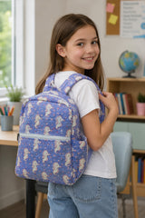 Handblock Printed Cotton Kids’ School Backpack with Front Zip Pocket