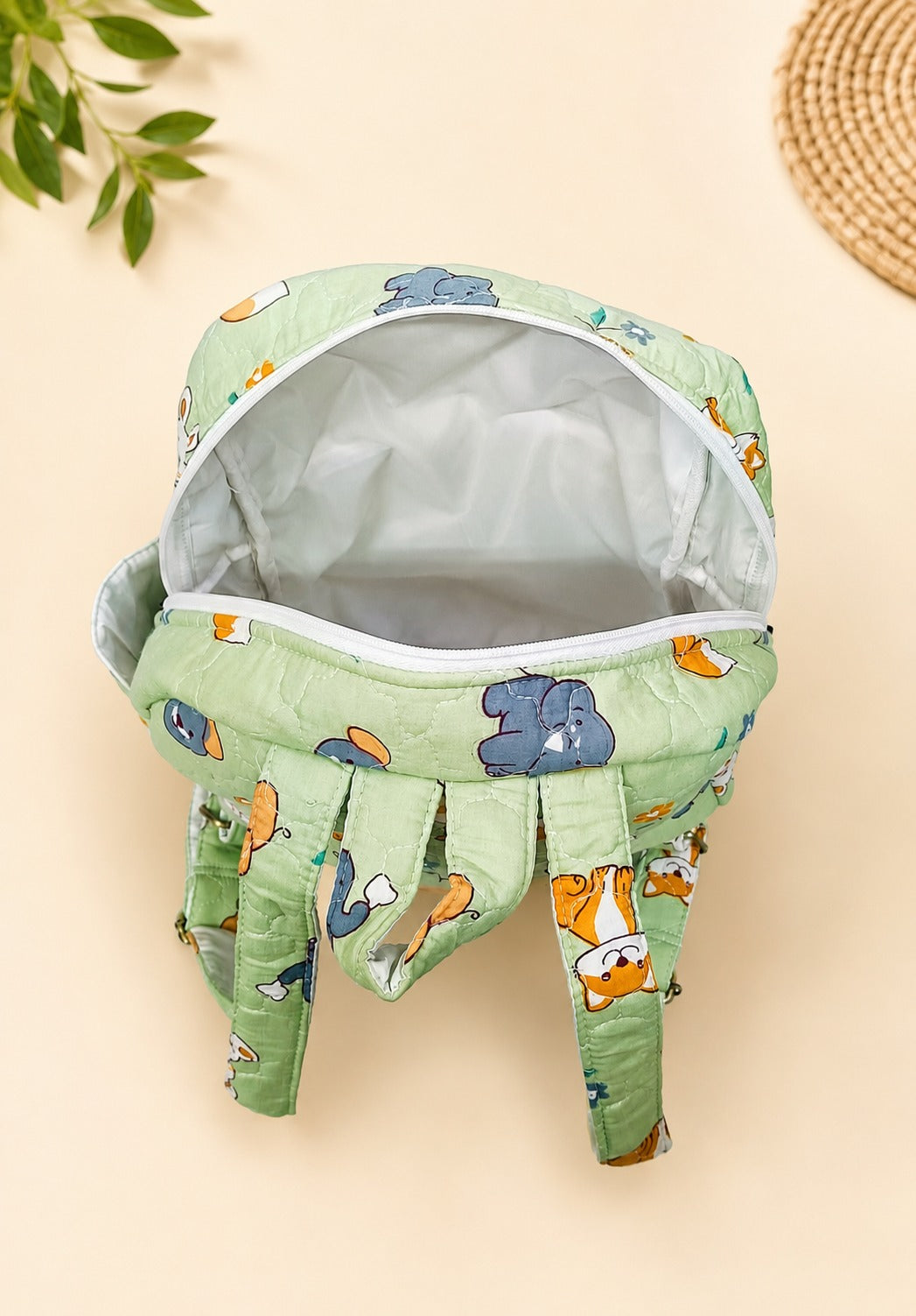 Handblock Printed Cotton Kids’ School Backpack with Front Zip Pocket
