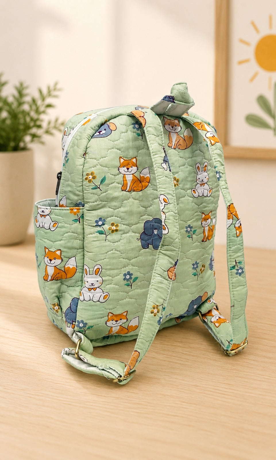 Handblock Printed Cotton Kids’ School Backpack with Front Zip Pocket