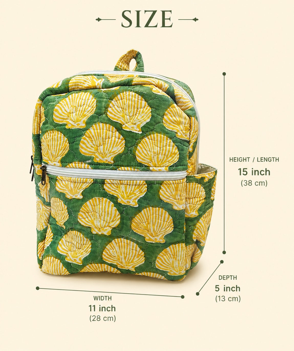 Handblock Printed Cotton Kids’ School Backpack with Front Zip Pocket