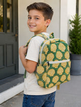 Handblock Printed Cotton Kids’ School Backpack with Front Zip Pocket
